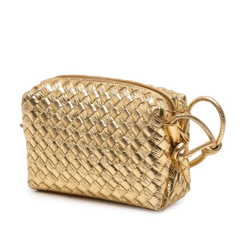 Bottega Veneta Mini Metallic Lambskin Intrecciato Loop Camera Bag Gold Leather Good condition - Back View
