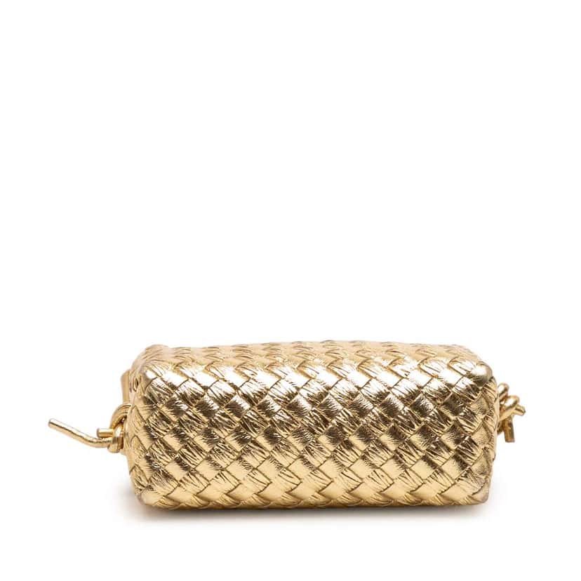Bottega Veneta Mini Metallic Lambskin Intrecciato Loop Camera Bag Gold Leather Good condition - Inside View