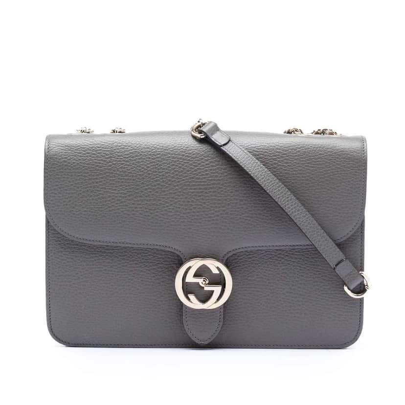 Gucci Medium Dollar Calfskin Interlocking G Crossbody Grey Leather Good condition - Front View