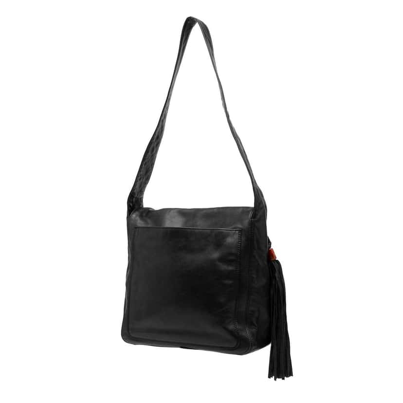 Chanel CC Lambskin Tassel Flap Messenger Bag Black Leather Good condition - Back View