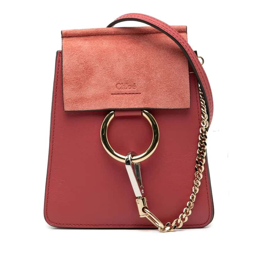 Chloé Mini Calfskin and Suede Faye Bracelet Bag Red Leather Good condition - Front View