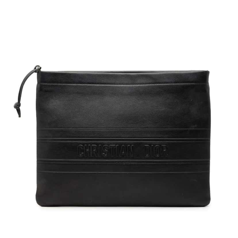 Dior Logo Embossed Leather Clutch Black Leather Good condition - Front View