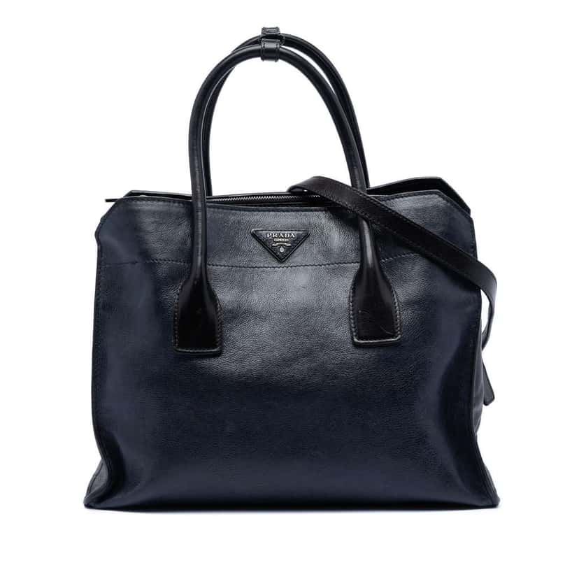 Prada Glace Calf Satchel Blue Leather Good condition - Front View