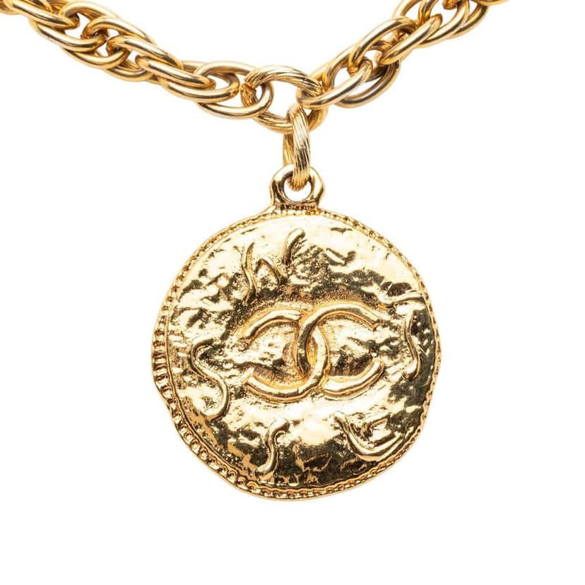Chanel Gold Plated CC Medallion Pendant Necklace Gold Metal Good condition - Back View