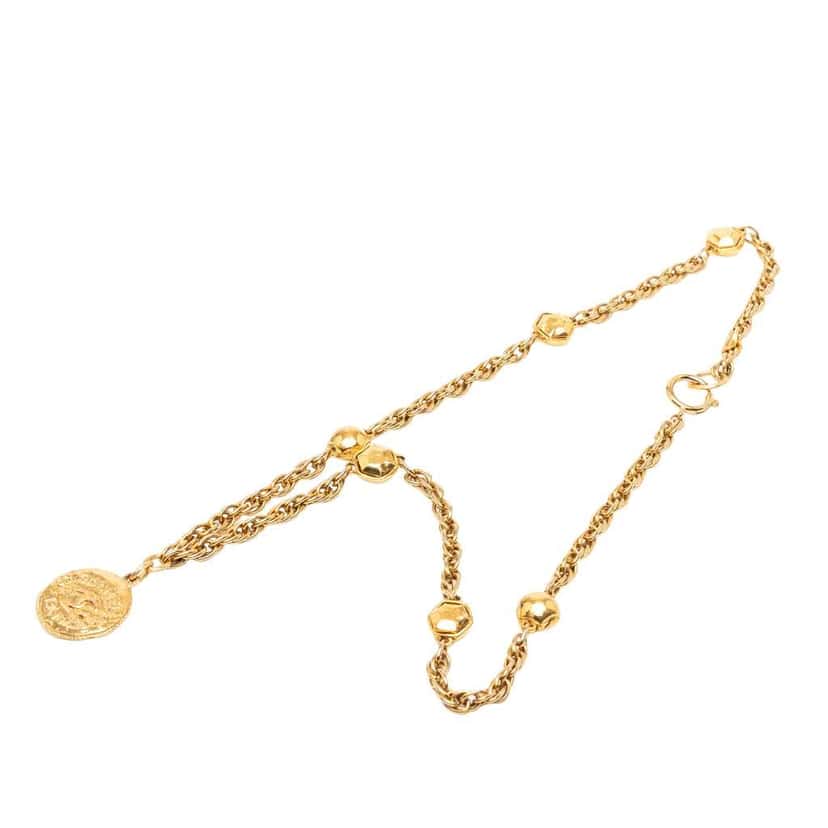Chanel Gold Plated CC Medallion Pendant Necklace Gold Metal Good condition - Box View
