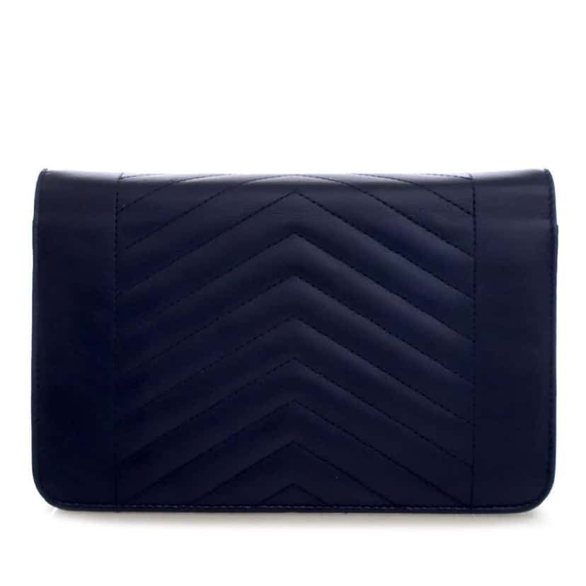 Chanel Reversed Chevron Lambskin Wallet on Chain Blue Leather Good condition - Back View