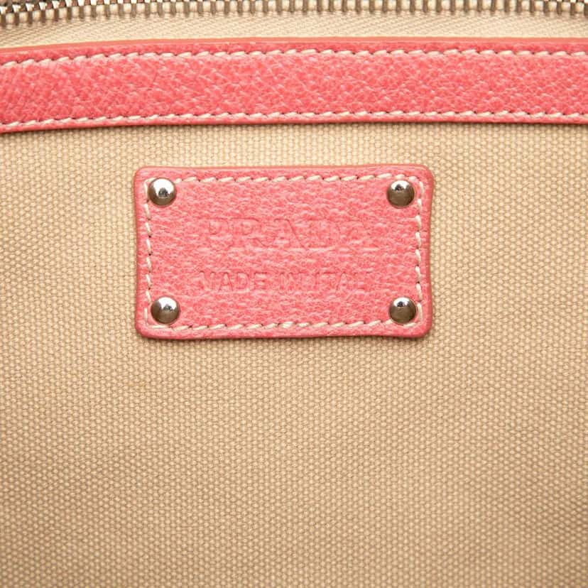 Prada Studded Leather Trimmed Canvas Front Pocket Tote Brown Canvas Very good condition - Box View