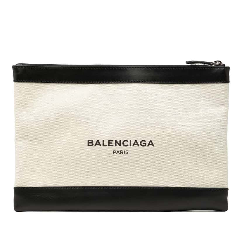 Balenciaga M Canvas Navy Clip Clutch White Canvas Very good condition - Front View