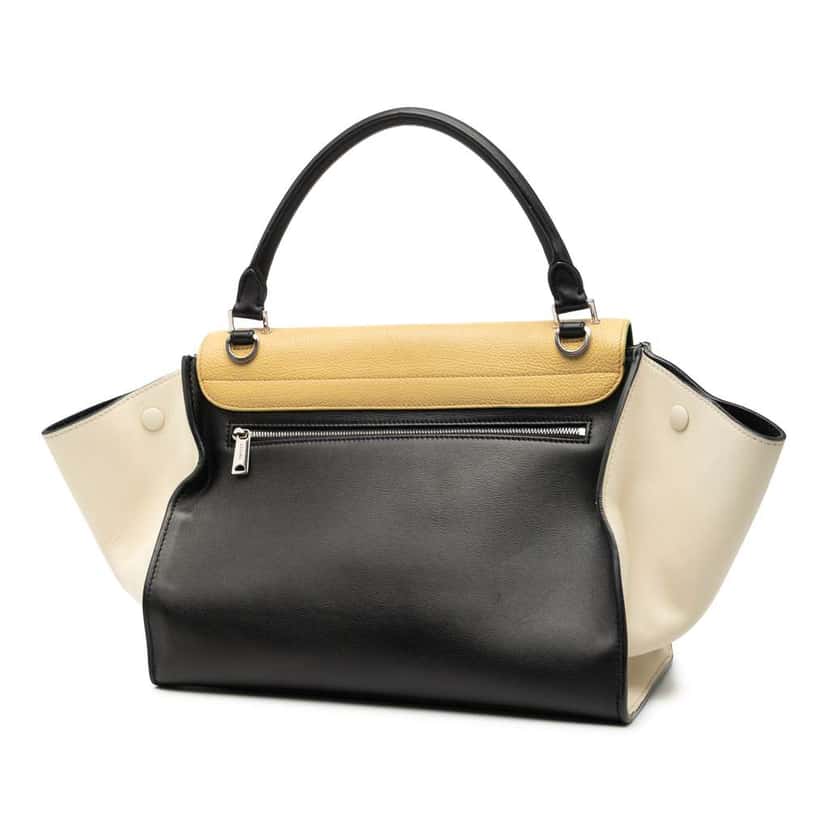 Celine Medium Tricolor Leather Trapeze Satchel Black Leather Good condition - Back View