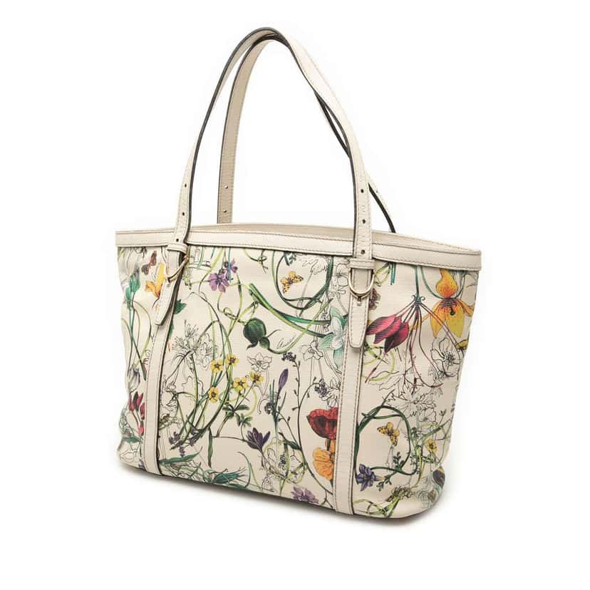 Gucci Small Leather Flora Nice Tote White Leather Good condition - Back View