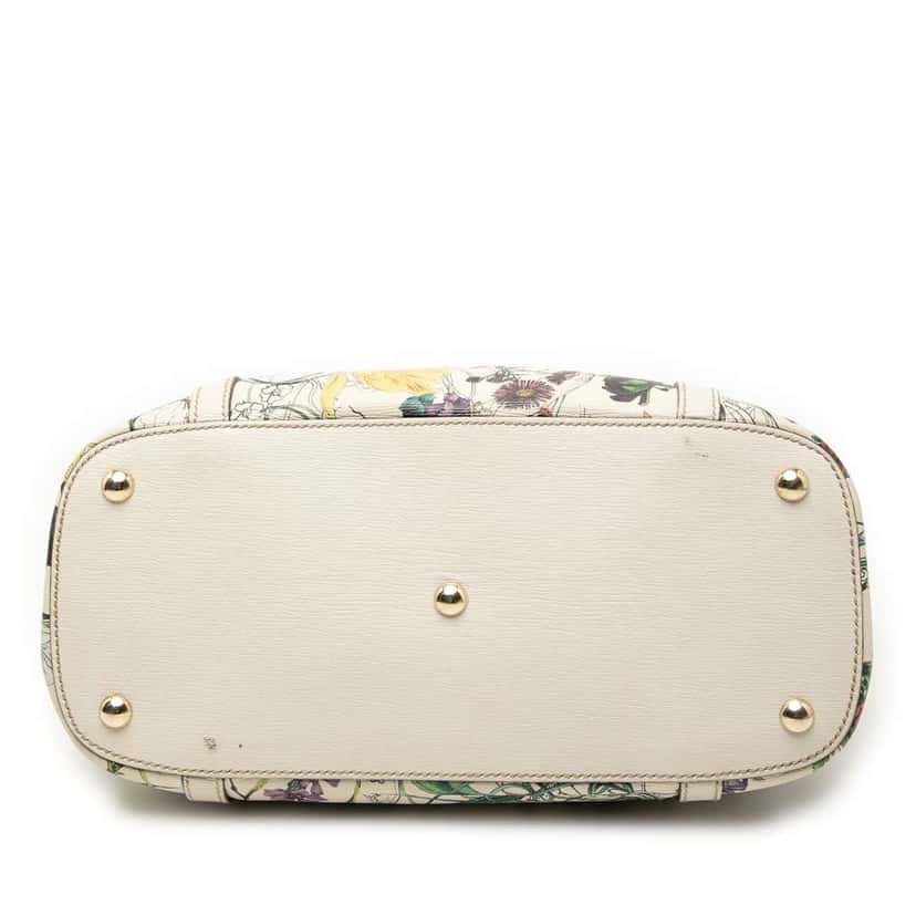 Gucci Small Leather Flora Nice Tote White Leather Good condition - Inside View