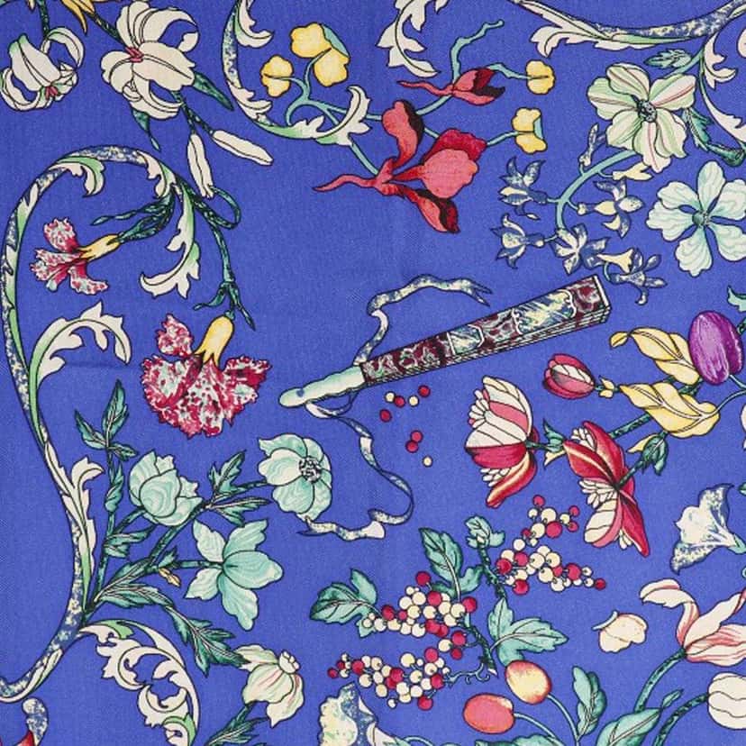 Hermès Pierres D Orient Et D Occident Silk Scarf 90 Blue Silk Good condition - Model View