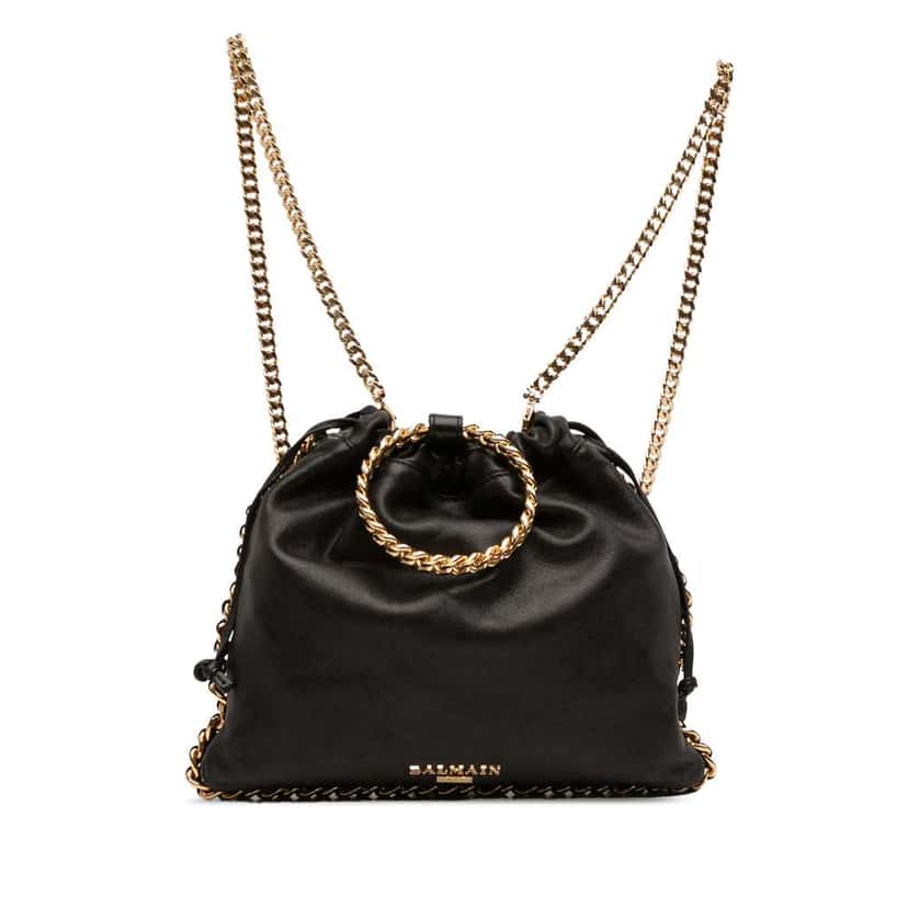 Balmain Leather Round Chain Handle Backpack Black Leather Good condition - Front View