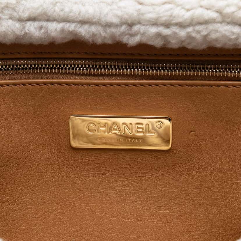 Chanel Medium Embroidered Suede 19 Flap with Shearling Trim Brown Leather Very good condition - Box View