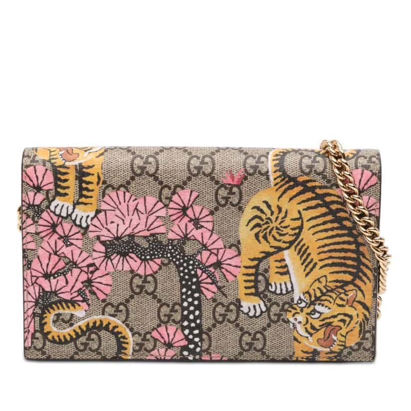 Gucci GG Supreme Bengal Wallet on Chain Brown Canvas Good condition - Front View