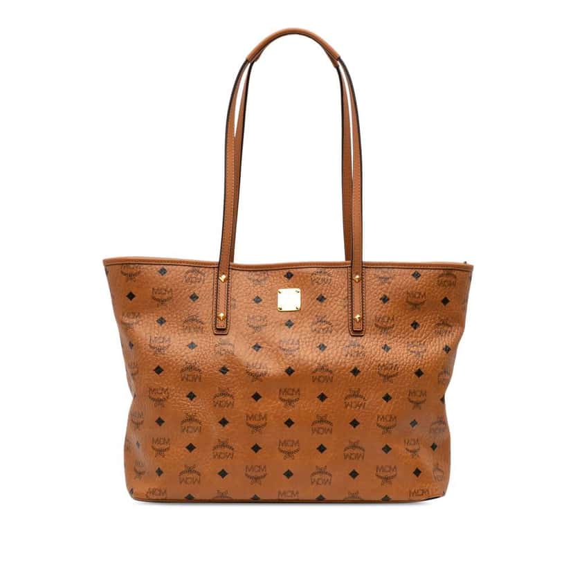 Mcm Medium Visetos Coated Canvas Anya Top Zip Shopper Tote Brown Canvas Good condition - Front View