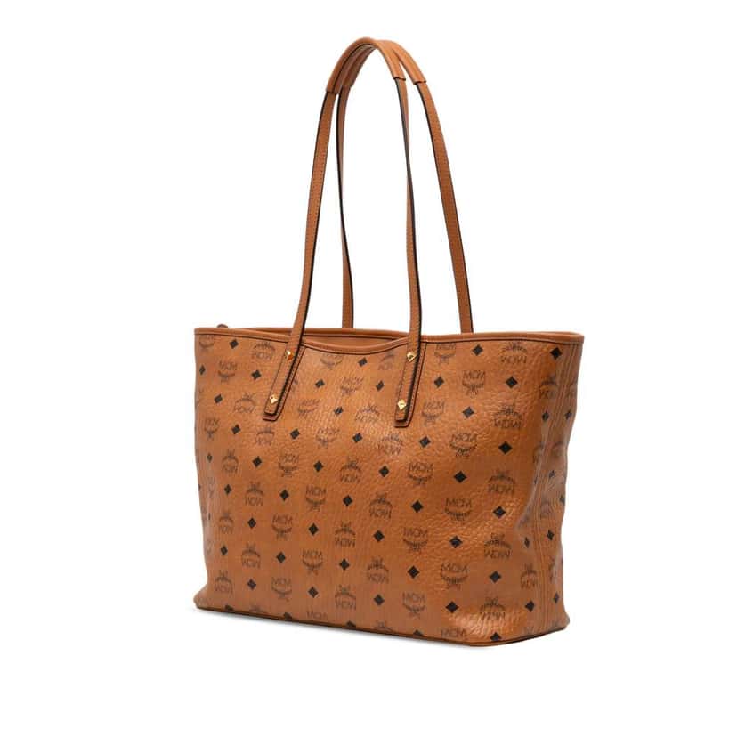 Mcm Medium Visetos Coated Canvas Anya Top Zip Shopper Tote Brown Canvas Good condition - Back View