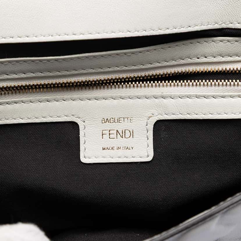 Fendi Zucca Embossed Leather Baguette Satchel White Leather Good condition - Box View