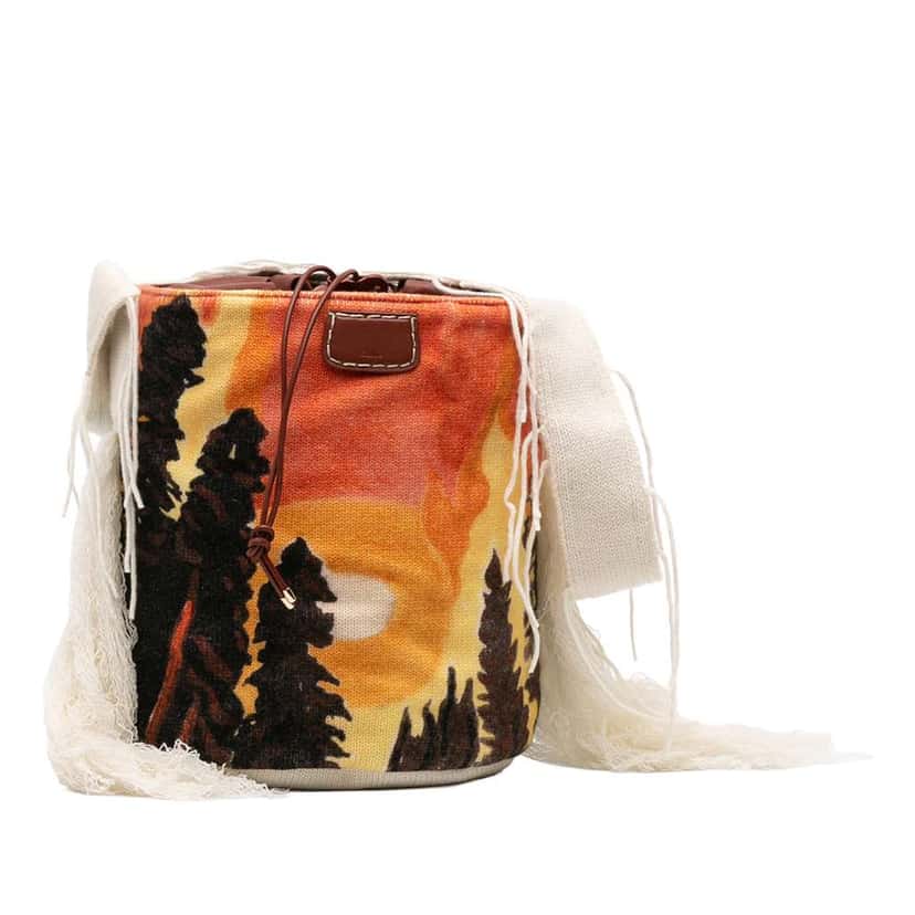 Chloé Printed Knit Jorge Bucket Bag Brown Wool Very good condition - Front View