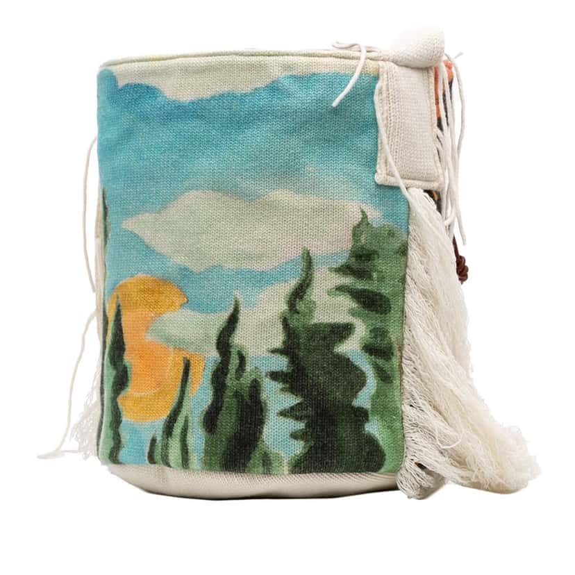 Chloé Printed Knit Jorge Bucket Bag Brown Wool Very good condition - Back View