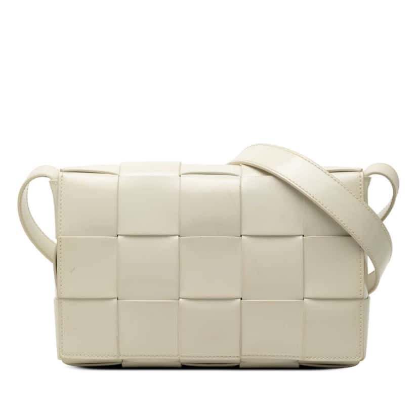 Bottega Veneta Nappa Intrecciato Cassette Crossbody White Leather Very good condition - Front View