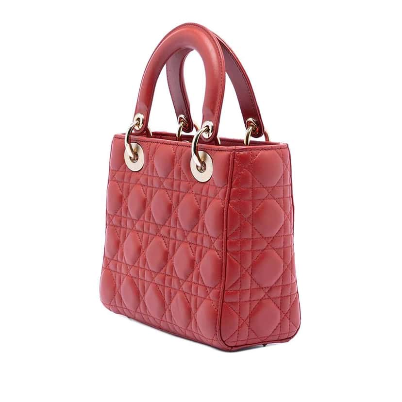 Dior Small Lambskin Cannage My ABCDior Lady Dior Red Leather Very good condition - Back View