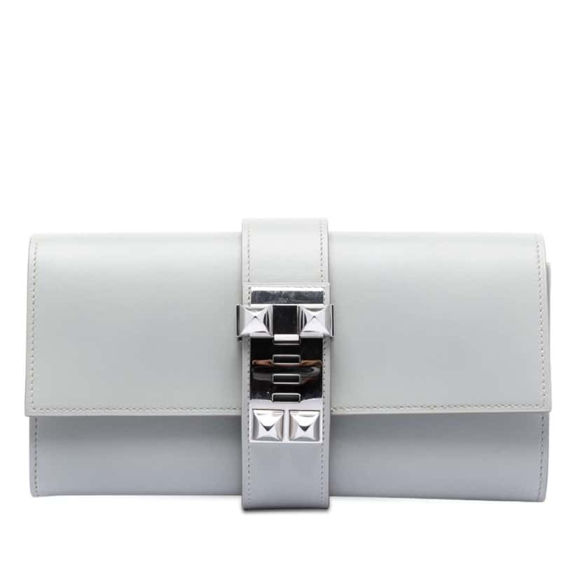 Hermès Tadelakt Medor Clutch 23 Grey Leather Good condition - Front View