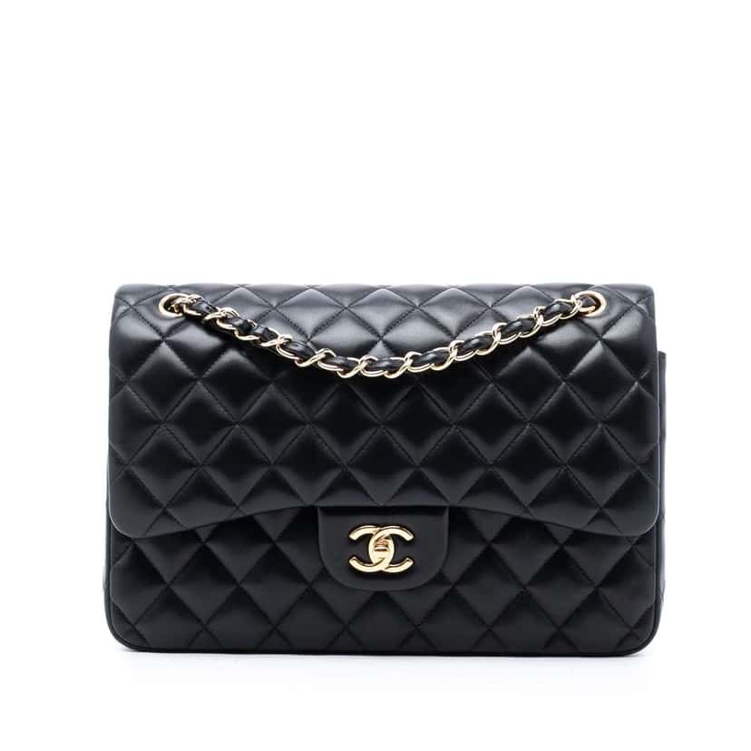 Chanel Jumbo Classic Lambskin Double Flap Black Leather Good condition - Front View