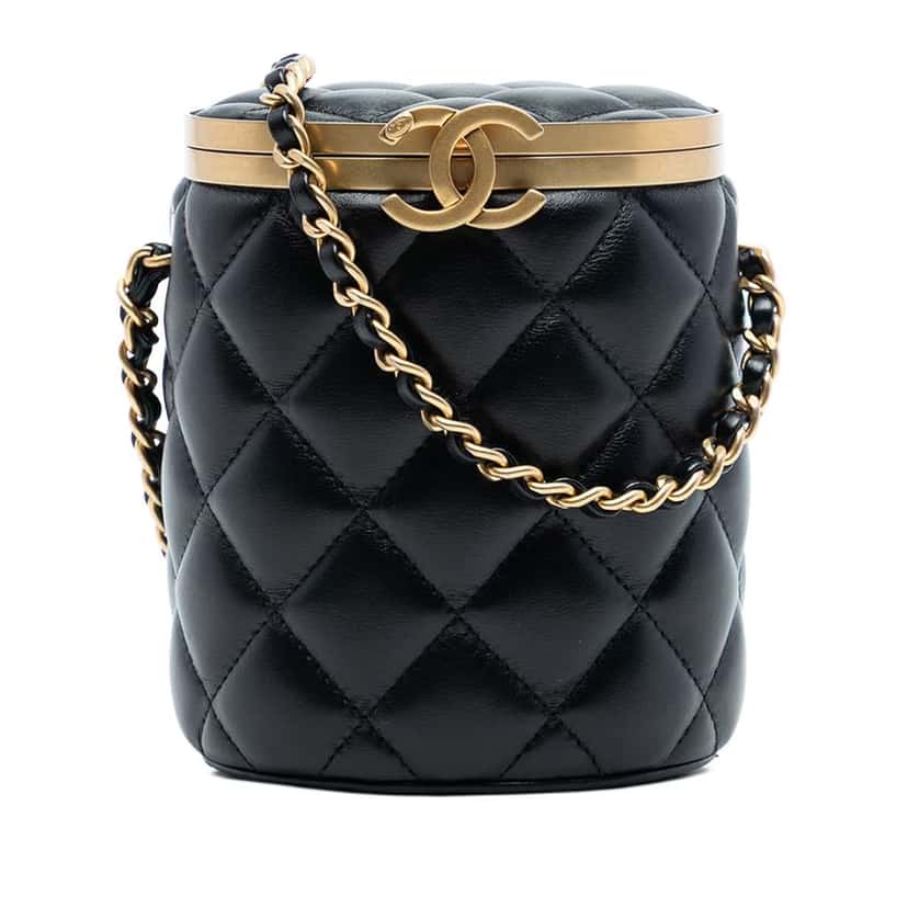 Chanel Mini Quilted Lambskin Crown Box Bag Black Leather Good condition - Front View