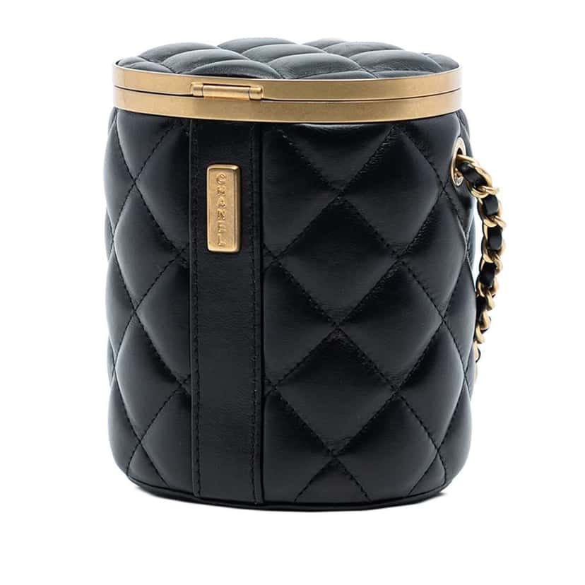 Chanel Mini Quilted Lambskin Crown Box Bag Black Leather Good condition - Back View