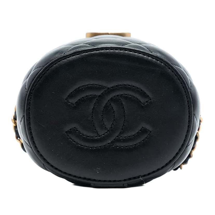 Chanel Mini Quilted Lambskin Crown Box Bag Black Leather Good condition - Inside View