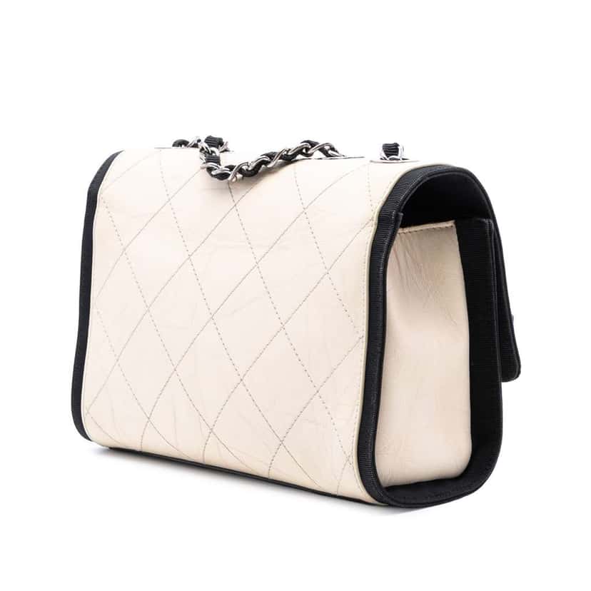 Chanel CC Quilted Crumpled Calfskin and Grosgrain Flap Brown Leather Good condition - Back View