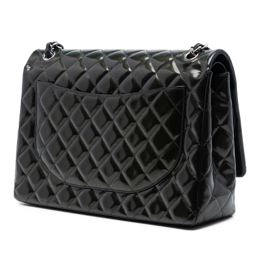 Chanel Maxi Classic Striped Patent Double Flap Black Leather Very good condition - Back View