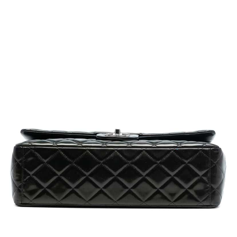 Chanel Maxi Classic Striped Patent Double Flap Black Leather Very good condition - Inside View