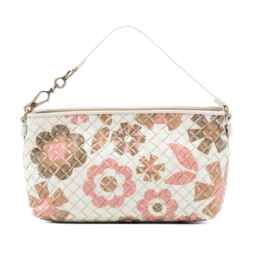 Bottega Veneta Nappa Intrecciato Floral Print Handbag White Leather Very good condition - Front View