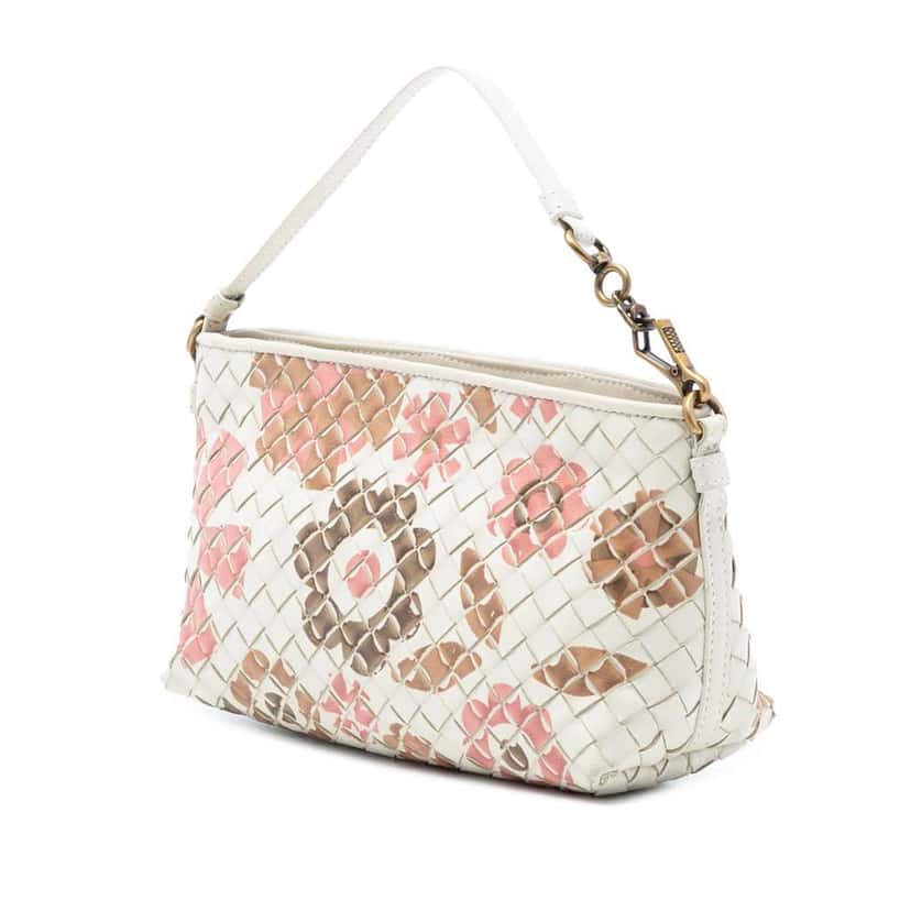 Bottega Veneta Nappa Intrecciato Floral Print Handbag White Leather Very good condition - Back View