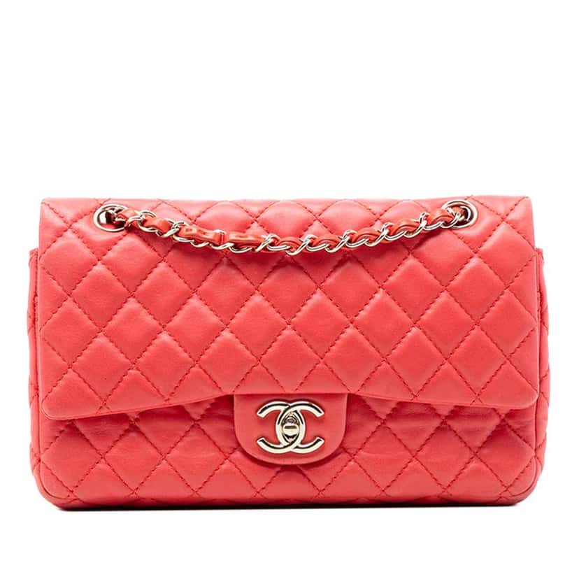 Chanel Medium Classic Lambskin Double Flap Red Leather Very good condition - Front View