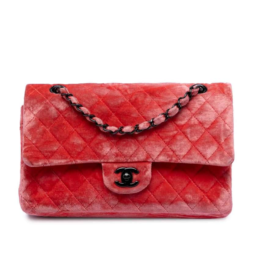 Chanel Medium Classic Velvet Double Flap Red Velvet Very good condition - Front View
