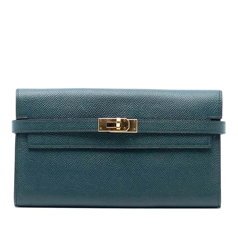 Hermès Epsom Kelly Longue Wallet Green Leather Good condition - Front View