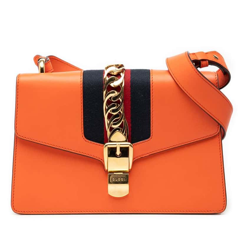 Gucci Small Leather Sylvie Web Satchel Orange Leather Very good condition - Front View
