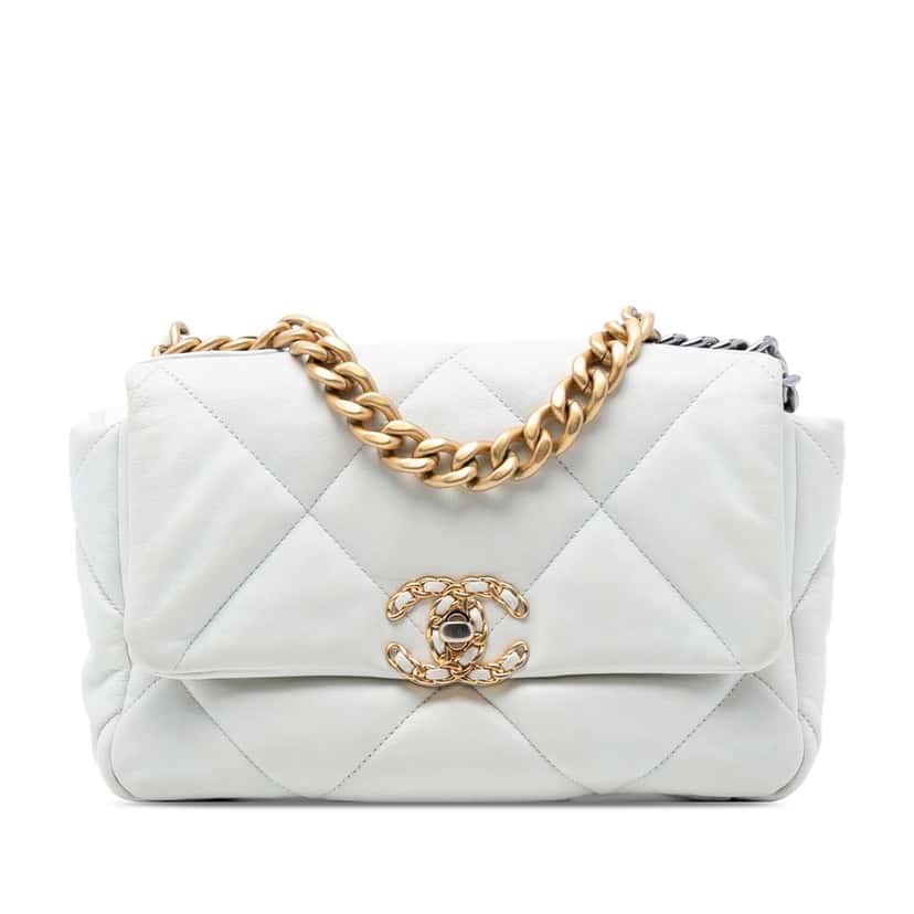 Chanel Medium Lambskin 19 Flap White Leather Very good condition - Front View