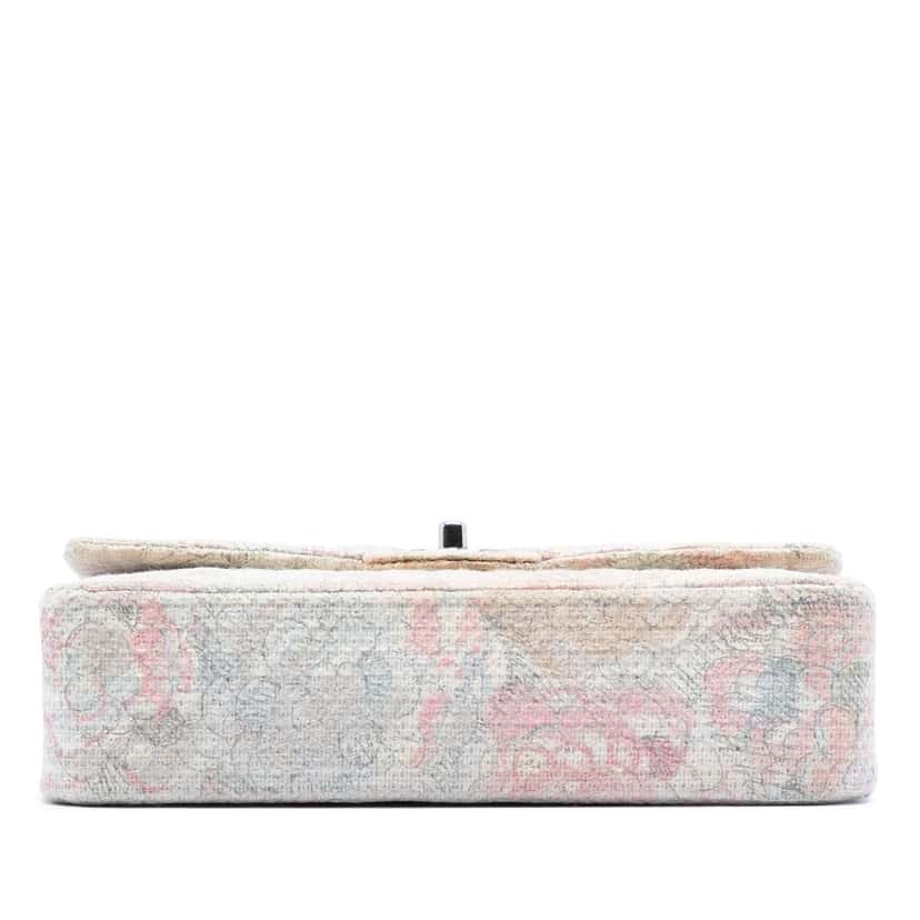 Chanel Medium Classic Tweed Camellia Double Flap Pink Tweed Very good condition - Inside View