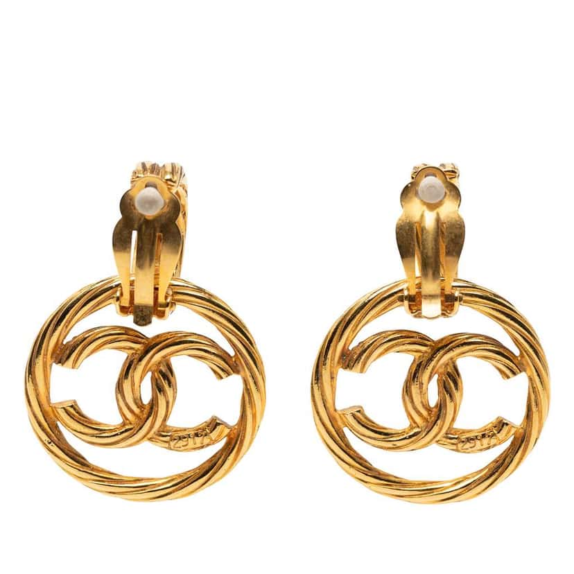 Chanel CC Gold Plated Swing Clip On Earrings Gold Metal Good condition - Back View