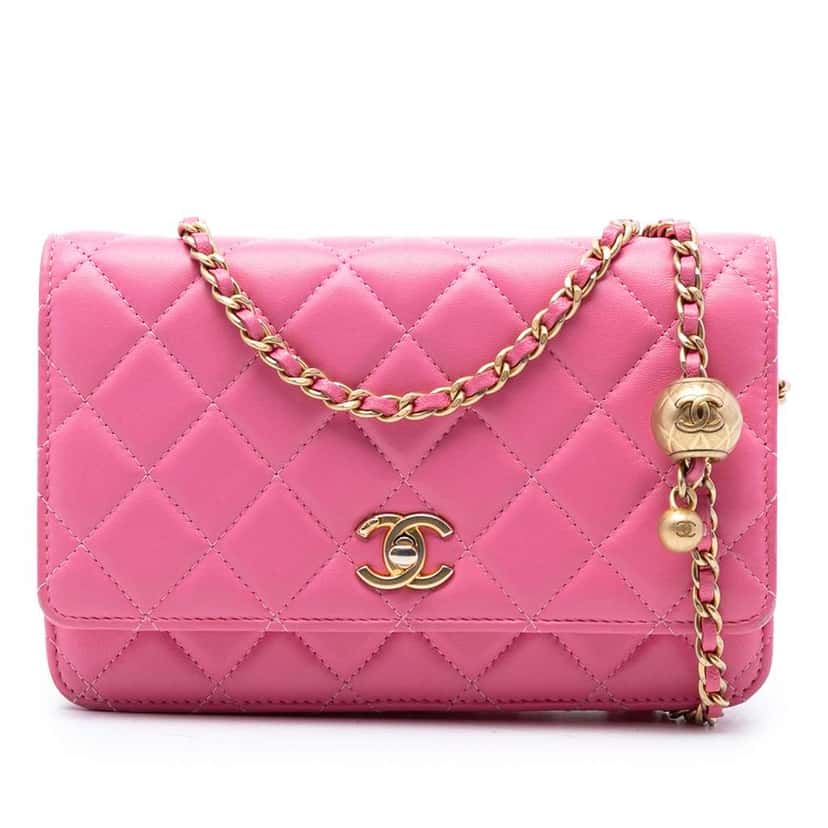 Chanel Lambskin Pearl Crush Wallet On Chain Pink Leather Good condition - Front View