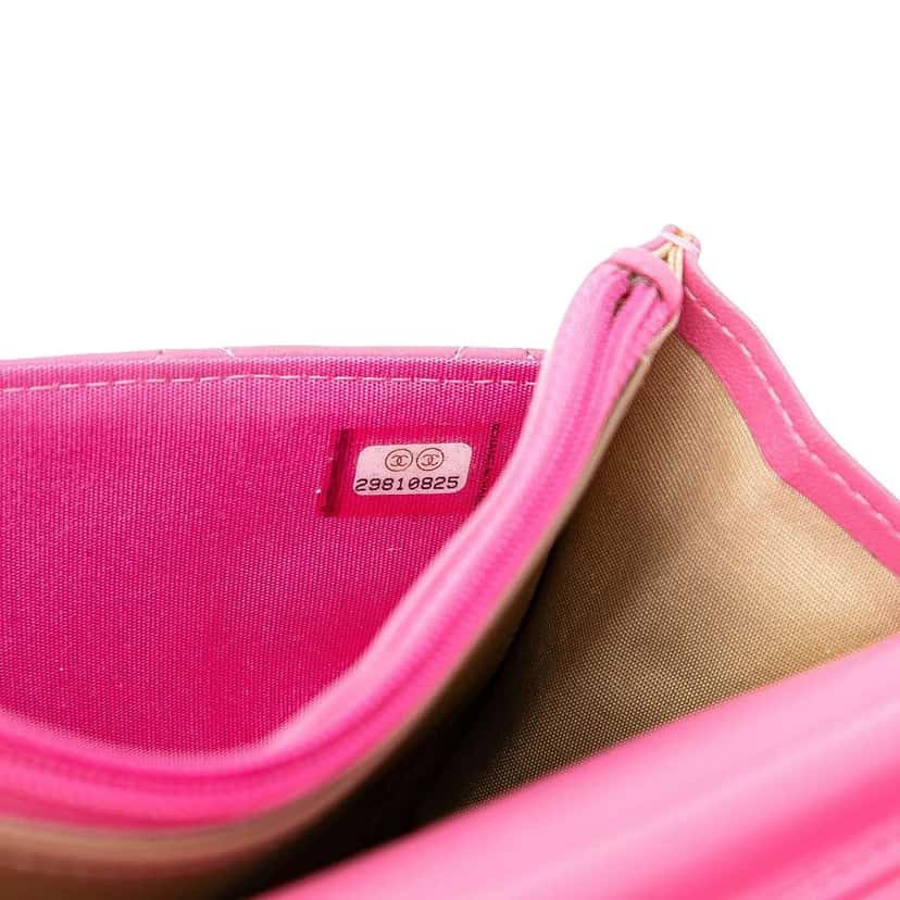 Chanel Lambskin Pearl Crush Wallet On Chain Pink Leather Good condition - Box View