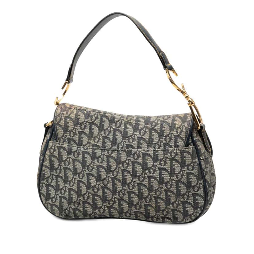 Dior Diorissimo Canvas Double Saddle Bag Blue Canvas Good condition - Back View