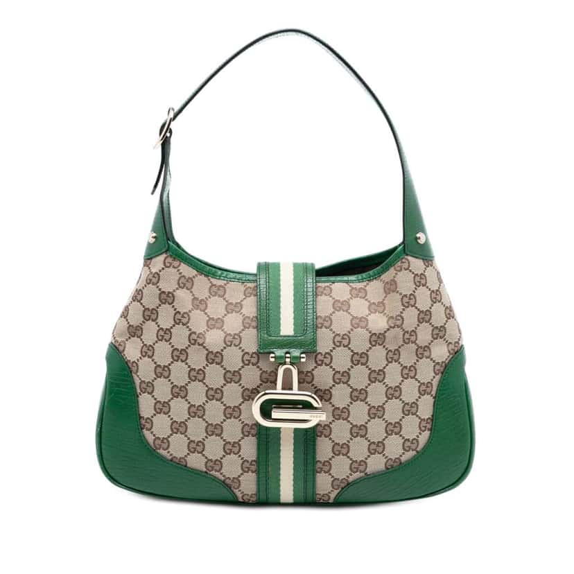 Gucci GG Canvas Web Junco Shoulder Bag Brown Canvas Good condition - Front View