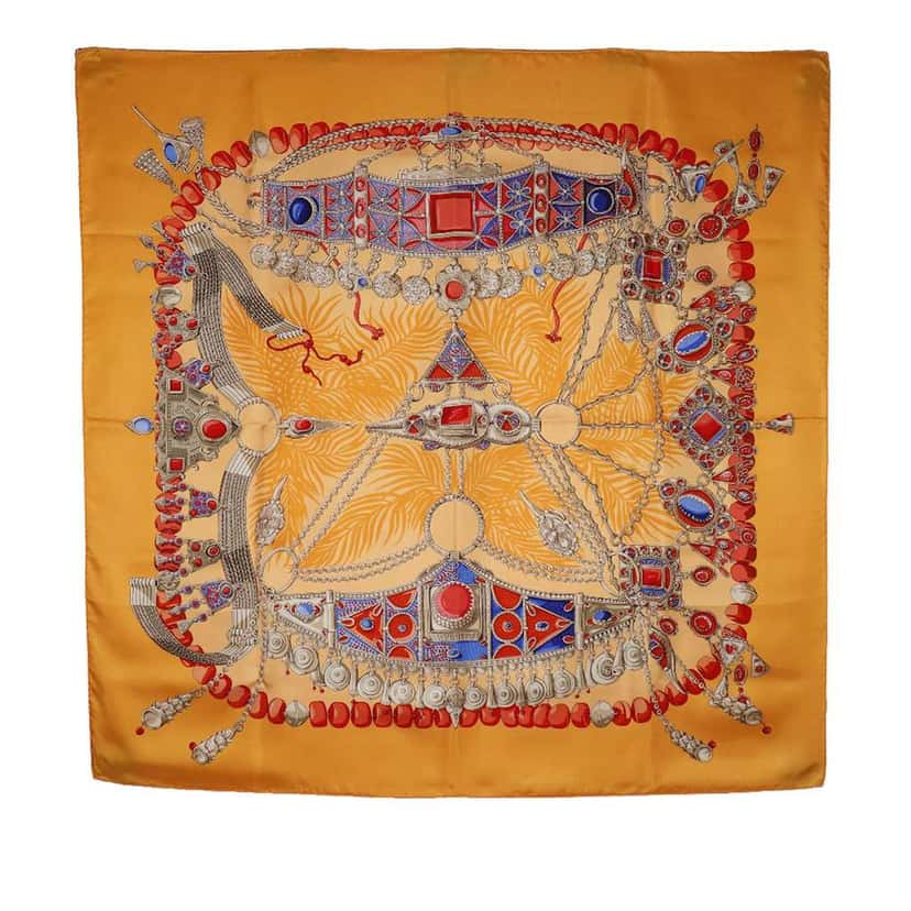 Hermès Terres Precieuses Silk Scarf 90 Orange Silk Good condition - Front View