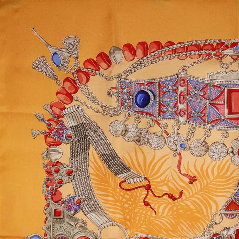 Hermès Terres Precieuses Silk Scarf 90 Orange Silk Good condition - Inside View