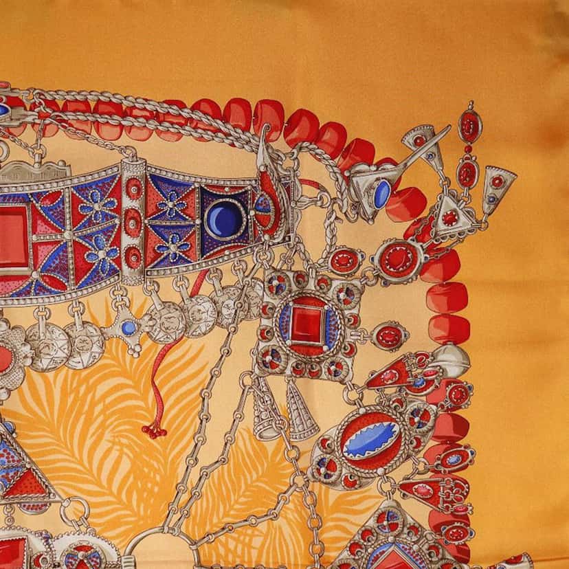 Hermès Terres Precieuses Silk Scarf 90 Orange Silk Good condition - Model View